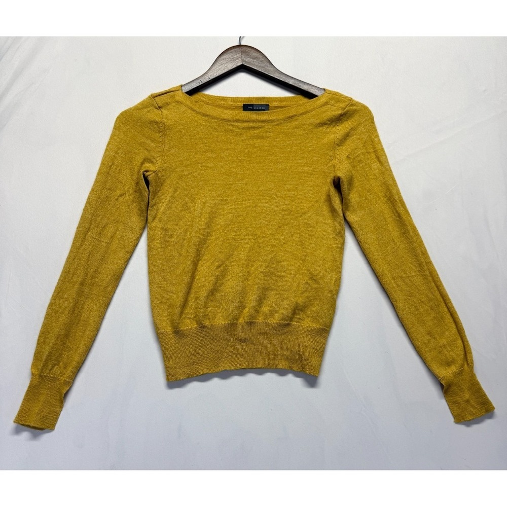 The Limited Cropped Sweater Women XS Mustard Yellow Tight Knit Split Cuff Casual
